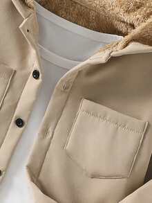 SHEIN Genkimix Kids Boys' Plaid Pattern Hooded Shacket, Spring/Autumn - Khaki - View 5