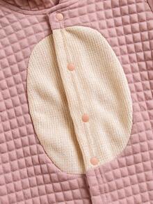 1 pieza Pijama de una pieza para bebé con diseño de orejas de conejo 3D rosa, suave y lindo, adecuado para otoño/invierno - Rosa Pálido - Ver 5