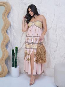 The Leen Edit Bohemian Style Beach Dress, Spaghetti Strap High-End Long Sundress For Summer Vacation Maxi Women Outfit Party Elegant - Green - View 3