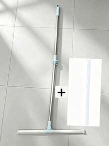 1pc Silicone Floor Squeegee With Stainless Steel Telescopic Handle, Bathroom Floor Water Sweeper, Kitchen Scraper For Floor Cleaning, Household Glass Window Wall Cleaning Tool - Light blue telescopic rod (50cm silicone) - View 12
