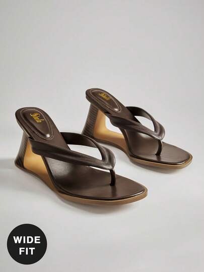 SHUZIA Sandalias de cuña con tira en forma de chancla, de ajuste ancho y estilo casual chic para mujer