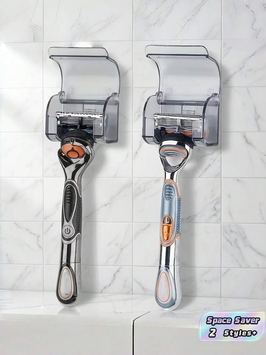 2 PCS No Drill Waterproof Dustproof Quick Drying Drainage Holes Wall Mount Adhesive Space Saving Rustproof Durable Shaver Holder Rack Storage Box Bathroom Organizer For Men Gift Fathers Day Birthday Christmas - View 1