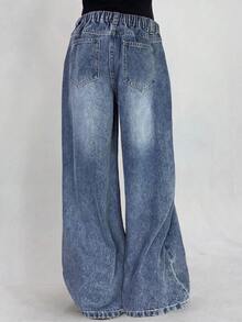 SHEIN Tween Girls' Light-Colored Casual Jeans - Light Wash - View 2