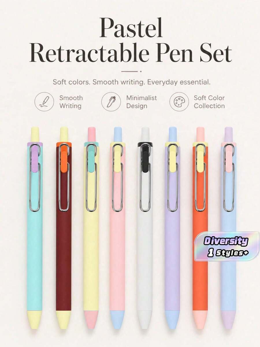 5Pcs(Random Color)-Pen Set 0.5 Mm Retractable Ball Neutral Pen Suitable For Home And Office Back To School Graduation Gift - Sets - View 1