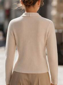 Balvessa Women's Solid Color Long Sleeve Zip-Up Knit Cardigan - Camel - View 3