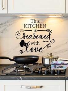 1PC Black UV Vinyl Waterproof Oilproof Removable Self Adhesive Quote This KITCHEN Is Seasoned With Love Inspirational Typography Wall Decal Sticker For Home Dining Room Kitchen Farmhouse Rustic Modern Wall Decor Gift - multicolor - View 1