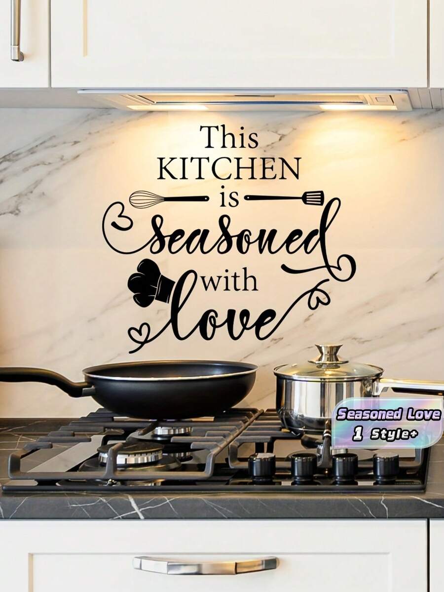 1PC Black UV Vinyl Waterproof Oilproof Removable Self Adhesive Quote This KITCHEN Is Seasoned With Love Inspirational Typography Wall Decal Sticker For Home Dining Room Kitchen Farmhouse Rustic Modern Wall Decor Gift - multicolor - View 1
