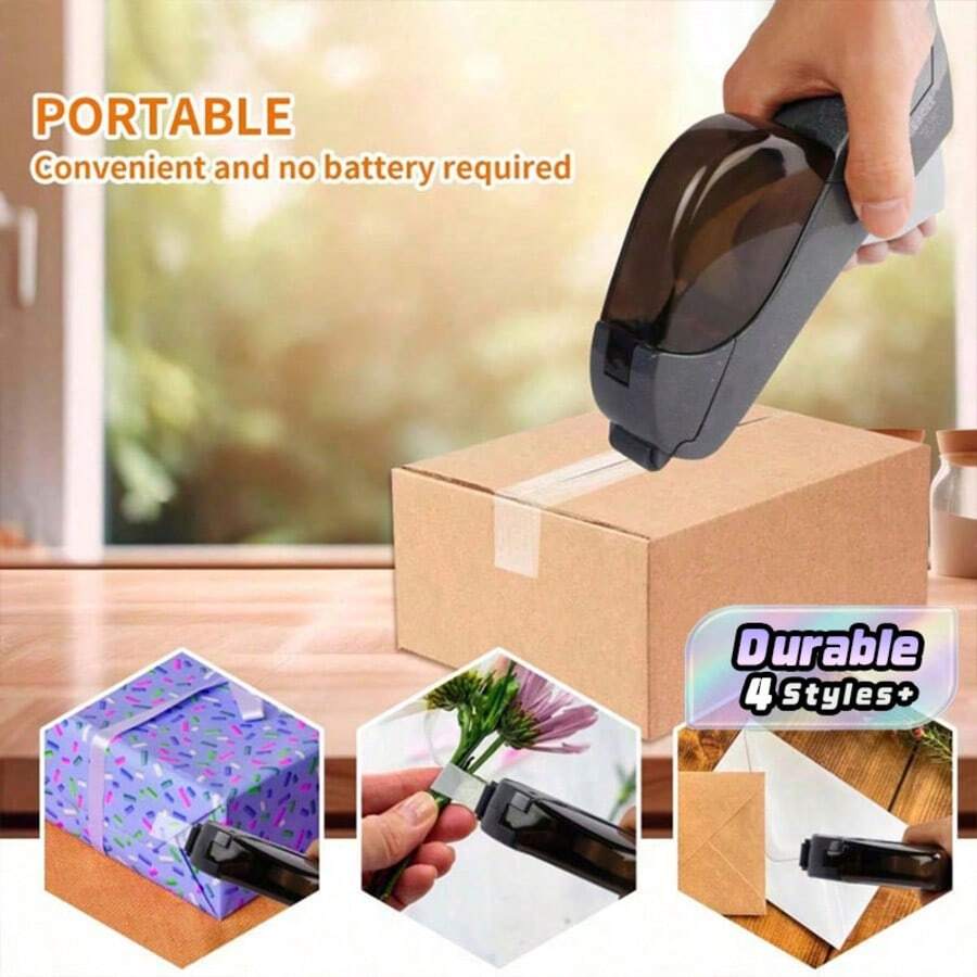 1 cái máy cắt băng keo tự động cầm tay dạng khép kín hoàn toàn, không cần pin, hỗ trợ đóng gói an toàn và hiệu quả - Nhiều màu - Xem 1