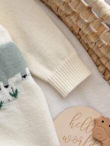 SHEIN Newborn Baby Girl Cute Cartoon Print Long Sleeve Jumpsuit, Fall/Winter Neutral - White - View 4