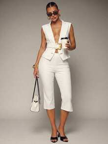 Hauture Women's Low Rise Stretch Capri Pant - White - View 1