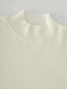 Balvessa Women's Solid Color Stand Collar Long Sleeve Shoulder Button Design Fitted Sweater - White - View 7