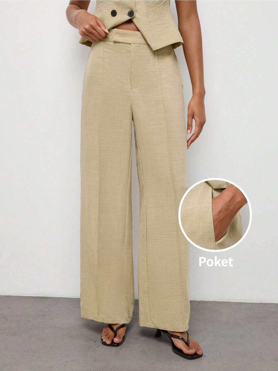 SHEIN Maija Women's Solid Color Casual Versatile Everyday Autumn Long Pants Festival Graduation Work Office Going Out Business Brunch Teachers' Day Country Khaki