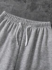 SHEIN 青少年女孩休閒都市戶外保暖內裡針織直筒運動長褲，秋冬款 - 灰色 - 查看 3