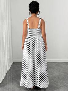 Elenzga Plus Size Women's Elegant 1920 Vintage All White Print Twisted Front Cutout Cami High Waist A-Line Dress Suitable For Summer Daily Commute - Black and White - View 2