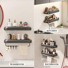Suction Cup Bathroom Storage Rack, No-Drilling Bathroom Sink Wall-Mounted Toilet Storage Shelf, Bathroom Toilet Handwashing Station Storage Rack. - A - View 2