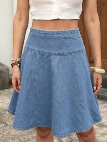 EMERY ROSE Women's Casual Versatile Daily Denim Skirt - Light Wash - View 4