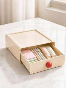 Zazumi 1pc Stackable Drawer Storage Box With Colorful Round Knobs Desktop Organizer Minimalist Vanity Decor Cute Housewarming Gift - default - View 8