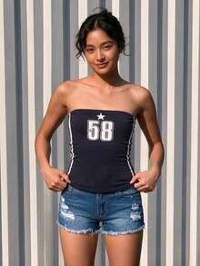 SHEIN 青少年女孩鈕扣口袋磨損毛邊時尚牛仔短褲 - 中等水洗藍 - 查看 5
