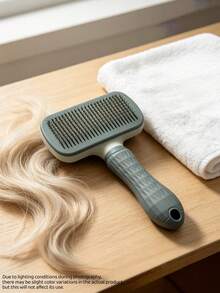 Self Cleaning Pet Grooming Brush 1PC One Click Deshedding Tool For Dogs Cats Rabbits Hair Remover Slicker Comb For Long Short Haired Pets Reusable Easy Clean Fur Removal For Home Use - Grey - View 4