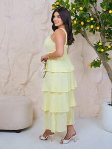 The Leen Edit Women's Pale Yellow Summer Ruffled Hem Sundress,Boho Beach Vacation Holiday,Spring Holiday Outfits Elegant - Yellow - View 3
