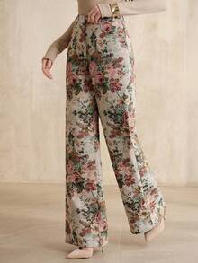 Anewsta Women's Button Pocket Jacquard Casual Straight Leg Pants Vintage - Apricot - View 6