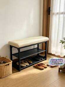 1PC Upholstered Shoe Changing Bench,Double Layer Open Shoe Rack With Cushioned Seat,Breathable Shoe Storage Bench,Sturdy Shoe Stool For Entryway Hallway Apartment Small Home - Multicolor - View 1