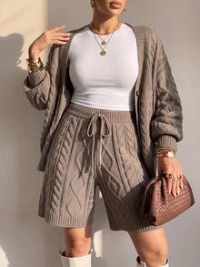 Xyvia Autumn/Winter Cable Knit Sweater 2 Pieces Set - Mocha Brown - View 8