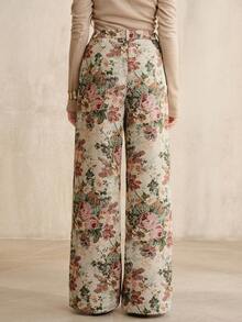 Anewsta Women's Button Pocket Jacquard Casual Straight Leg Pants Vintage - Apricot - View 8