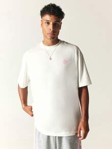 SUMWON Regular Oversized Crew Neck Short Sleeve T-Shirt With Make Money Not Friends Large Back Slogan Print And Chest Logo Detail - White - View 4