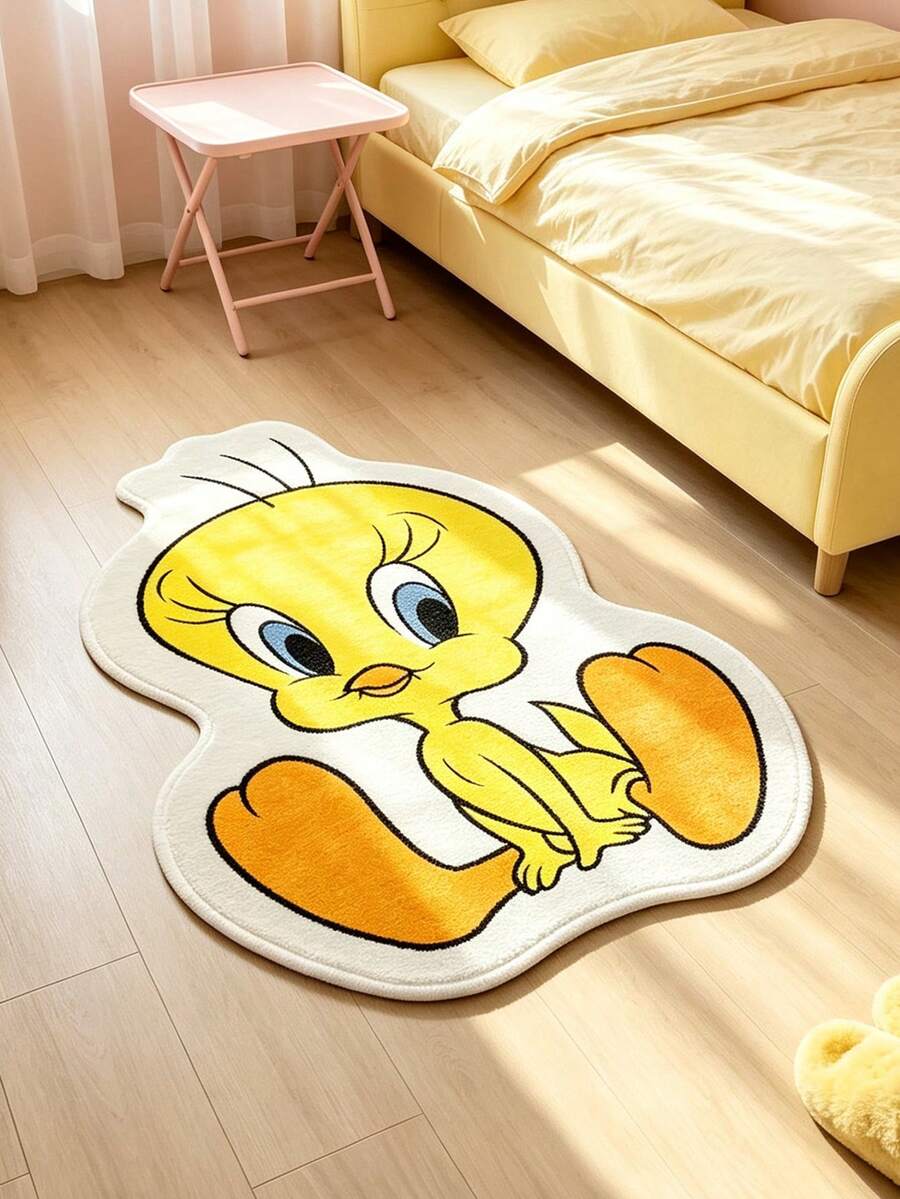 LOONEY TUNES X SHEIN 1件可愛Tweety裝飾地毯,適用於臥室、客廳、樓梯下,防滑底面,柔軟珊瑚絨布料 - 黃色 - 查看 1