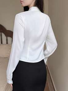 Tideelle Women's Autumn And French Romantic Elegant Bow Front Ruffled Fitted Long-Sleeve Versatile Shirt Going Out White - White - View 2