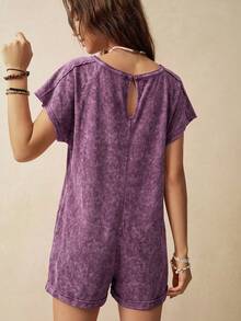 Bohemela Busana Wanita Minimalis Kasual Model Romper Leher V Gaya Jalanan Liburan Musim Panas Warna Ungu Muda - Purple - View 2