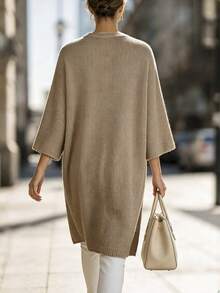 SHEIN 女款純色休閒百搭日常穿搭開襟衫 - 駝色 - 查看 2