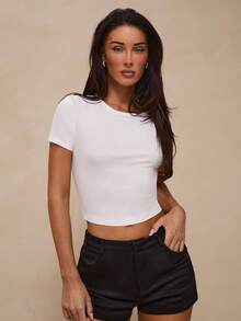 SHEIN Sports Women's Summer Casual Sports T-Shirt, Round Neck Short Sleeve With Back Lace Patchwork And Bow Tie Design - White - View 2