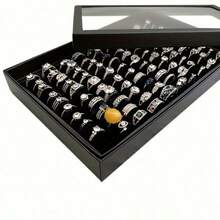 1/2 piezas Caja de joyas con tapa de 36/100 ranuras, bandeja para pendientes, bandeja de exhibición de anillos, caja de anillos, caja de joyas, caja de almacenamiento de pendientes, caja de exhibición de joyas a prueba de polvo, regalo para mujeres - Multicolor - Ver 13