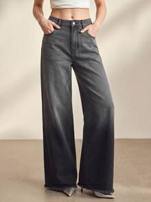 Anewsta Women's Fashion New Gradient Blue Straight Leg Jeans Pants, Vacation Style - Black - View 1