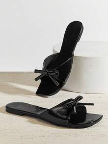 SHUZIA Women Knotted Strap Chic Casual Summer Slide Sandals Summer Shoes - Black - View 1