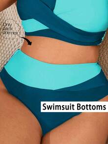 SHEIN Swim Curve 女款大尺碼多色拼接高腰極簡三角比基尼泳褲 性感優雅海灘休閒度假下裝 - 彩色 - 查看 1
