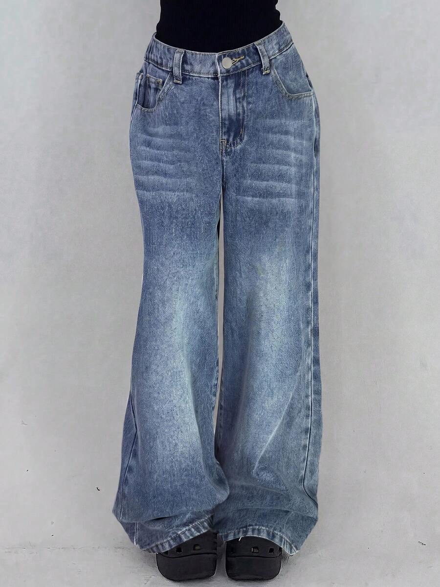 SHEIN Tween Girls' Light-Colored Casual Jeans - Light Wash - View 1