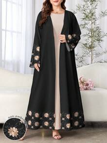 SHEIN Najma Plus Size Women's Floral & Plant Pattern Print Long Sleeve Casual Arabic Abaya, Suitable For Spring And Autumn - Multicolor - View 5