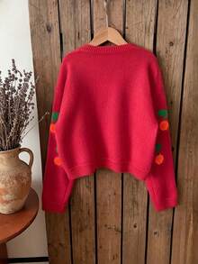 SHEIN Genkimix Kids Fashion Casual Sweet Cherry Pullover Sweater For Girls - Burgundy - View 2