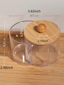 1PC Standard Size Bamboo Lid 2 In 1 Round Dual Hole Cotton Pad Holder And Floss Pick Container Organizer With Clear Body For Bathroom Vanity Countertop Cosmetic Sponge Storage Dispenser Dustproof Stackable Space Saving Home Essential - A - View 2