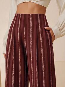 Anewsta Women's Striped Casual Versatile Daily Wear Suit Pants - Burgundy - View 3