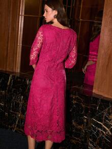MOTF PREMIUM GAUN WANITA ELEGAN UNTUK BERKOMUTASI DENGAN LENDIR GUIPURE PANJANG SEDANG - Hot Pink - View 8