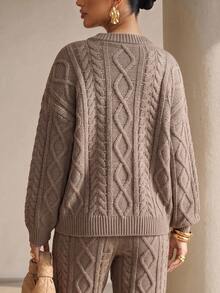 Xyvia Autumn/Winter Cable Knit Sweater 2 Pieces Set - Mocha Brown - View 2