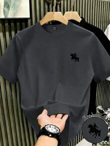 Manfinity Hypemode Men's Summer Casual Versatile Embroidered Detail T-Shirt - Grey - View 1