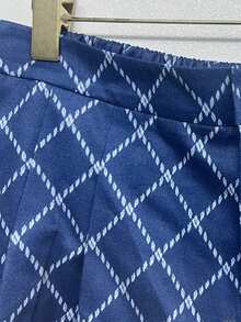 EMERY ROSE Plus Size Women's Versatile Denim Effect Digital Print Pleated Casual Wide Leg Shorts - Blue - View 6