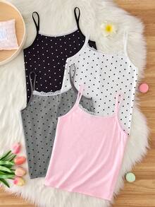 4pcs/Set Girls Big Tween Girl Simple Multi-Color Polka Dot Print Lace Front Soft Comfortable Innerwear Base Layer Everyday Fashion Basic - Multicolor - View 2