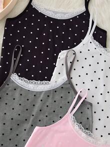 4pcs/Set Girls Big Tween Girl Simple Multi-Color Polka Dot Print Lace Front Soft Comfortable Innerwear Base Layer Everyday Fashion Basic - Multicolor - View 5