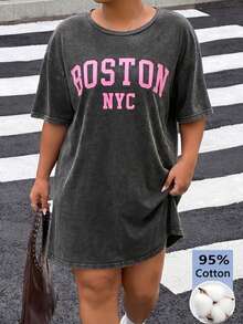 Muchica Women's Plus Size Letter Print Dress - Dark Grey - View 3